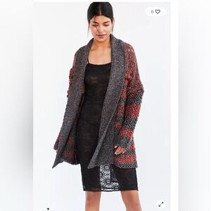 Ecote Gray and Red Knit Cardigan